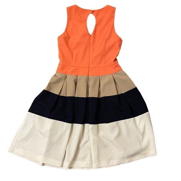 Eliza J Colorblock Fit & Flare Dress Coral White Navy Tan Size 6 - Picture 2 of 5